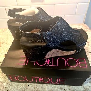 Black Glitter Wedge Sandals - NEW IN BOX - Size 9